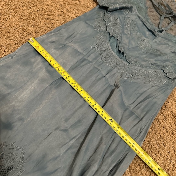 Free People Moon Child Embroidered Maxi Dress Blue Mesh Trim- Size 0 - Picture 8 of 14